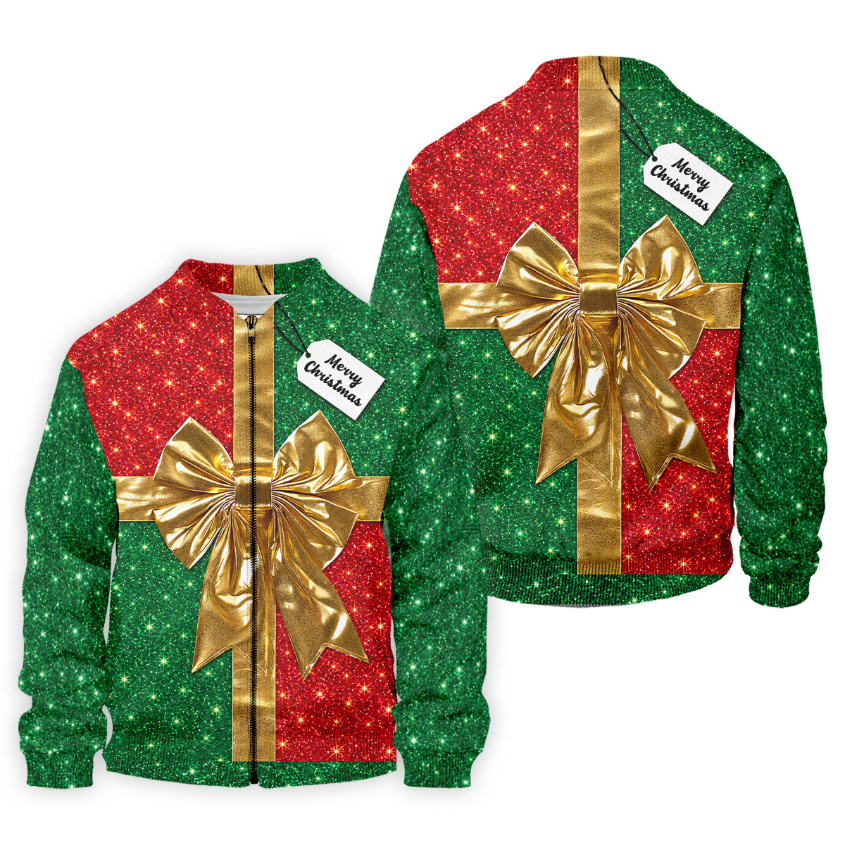 Merry Christmas Golden Gift Bow Golf Polo Shirt, Mens Golf Shirts, Polo Shirts For Men