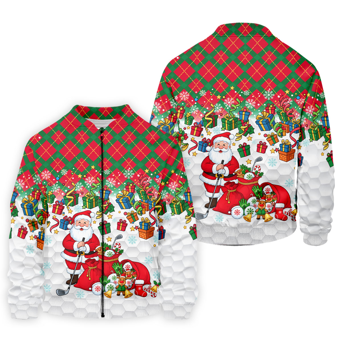 Christmas Santa Golfer and Gifts Polo Shirt, Printed Golf Shirts, Mens Golf Polo