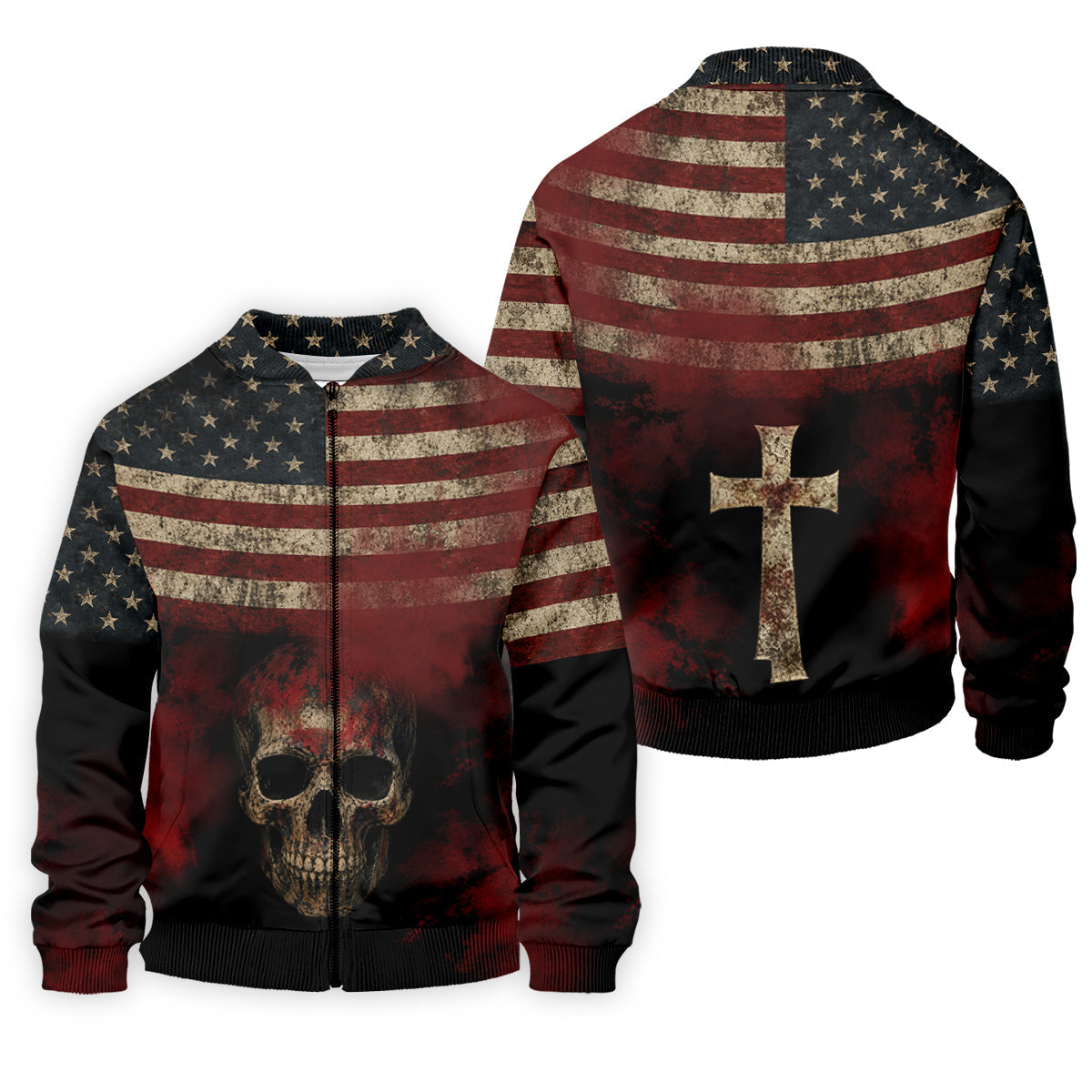 Cool Skull Faith Cross Distressed US Flag 4th Of July Golf Shirt, 250 Years Polo Shirts For Men
