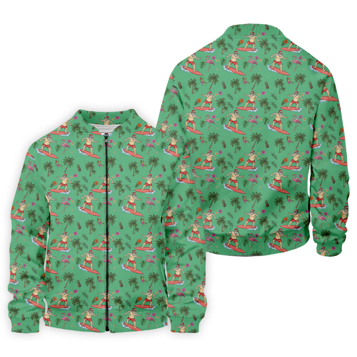 Santa Surfing Flamingo Tropical Golf Shirt, Christmas Golf Shirt, Golf Apparel For Men