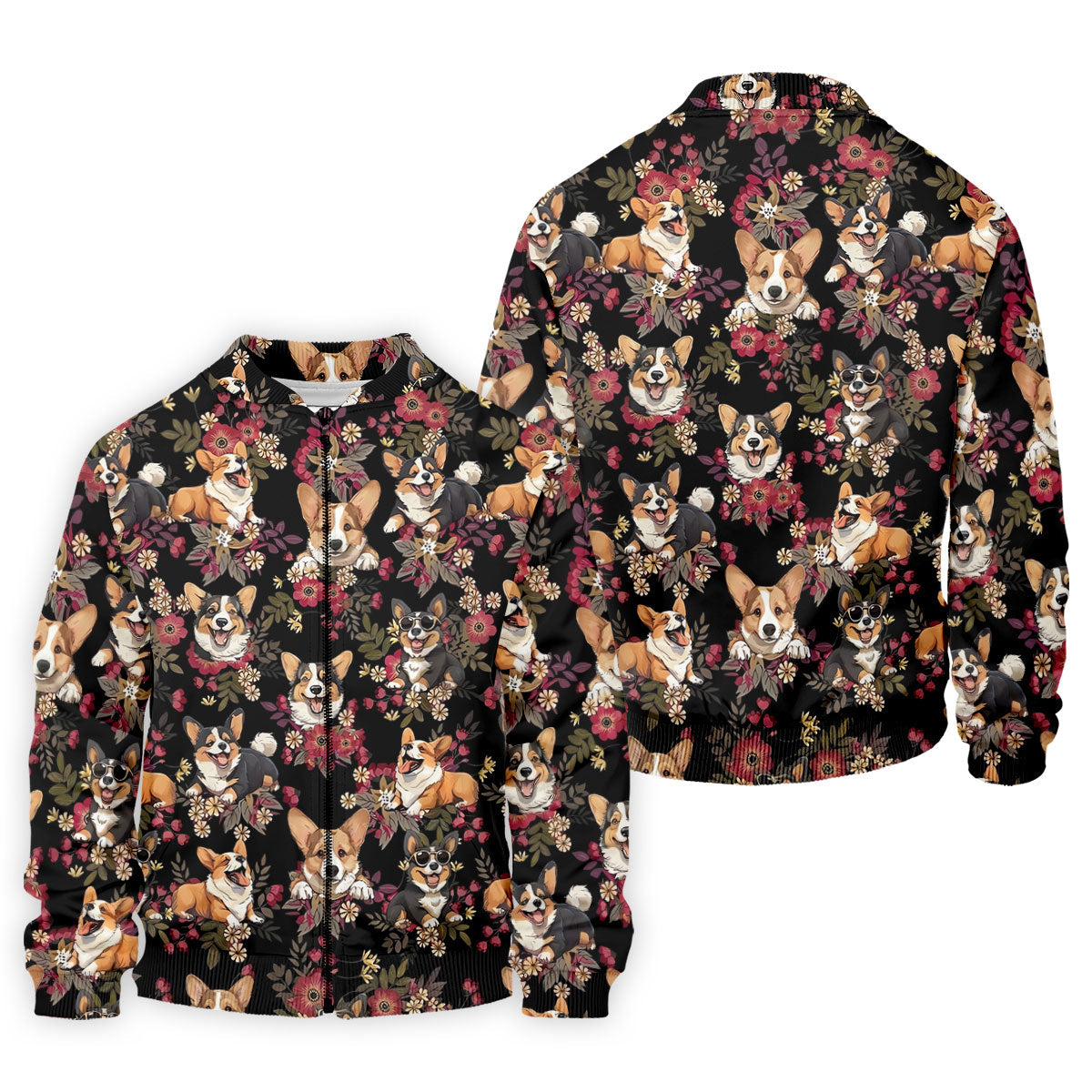 Cute Corgi Floral Hawaiian Pattern Polo Shirt, Mens Golf Polo, Funny Golf Shirt