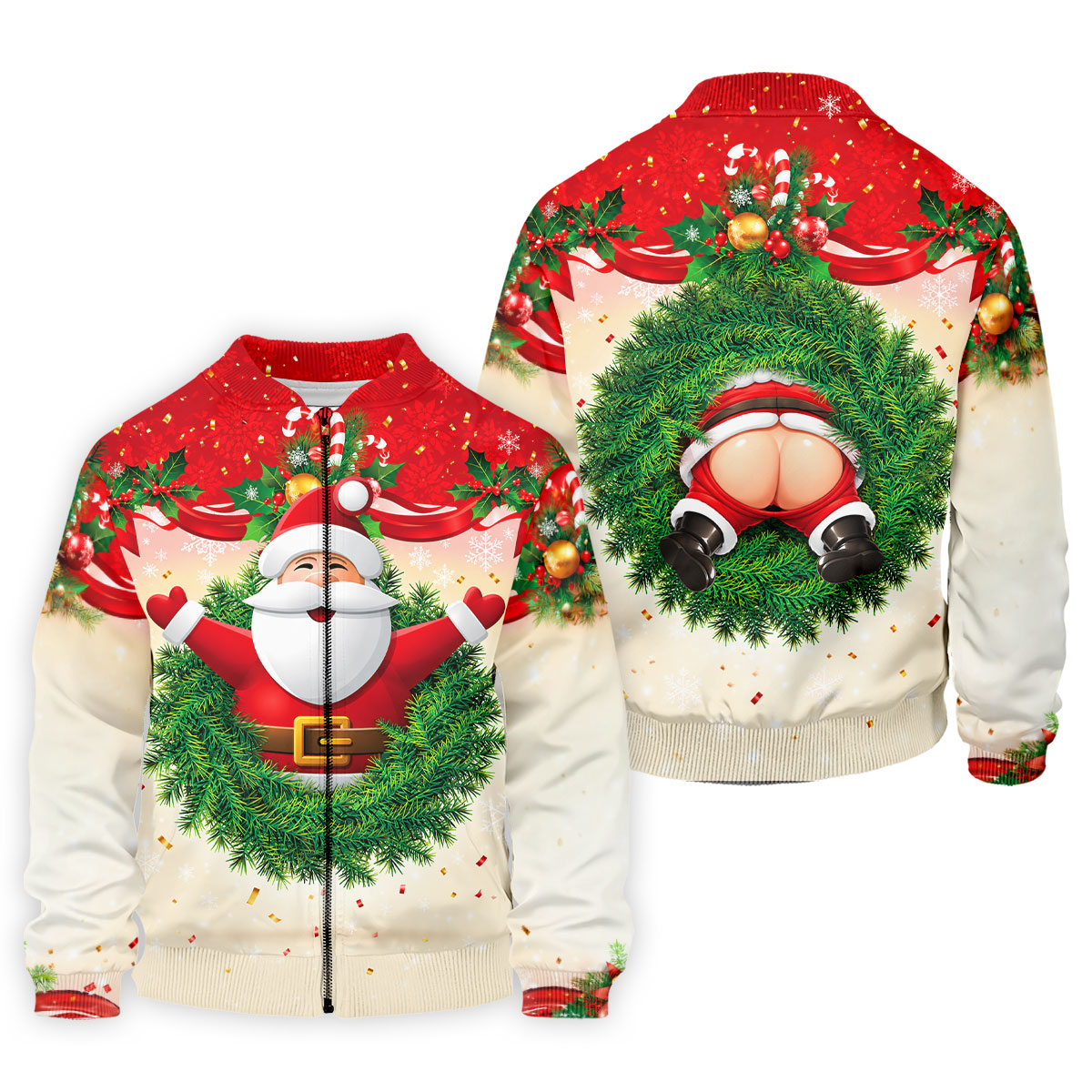 Festive Christmas Santa Wreath Golf Polo Shirt, Mens Golf Polo, Golf Shirts For Men