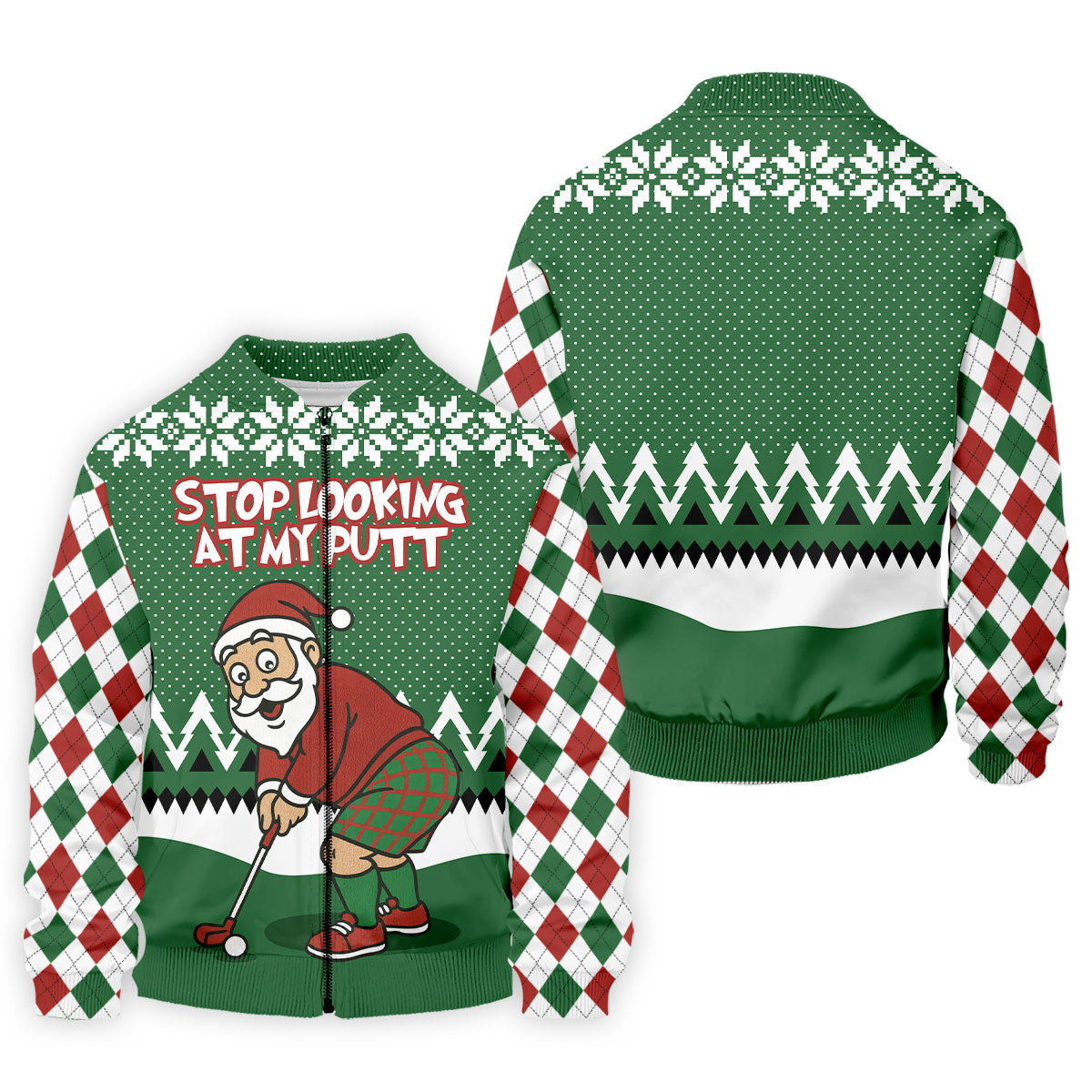 Stop Looking At My Putt Funny Santa Claus Argyle Golf Shirt, Christmas Golf Shirt, Polo Shirts For Men
