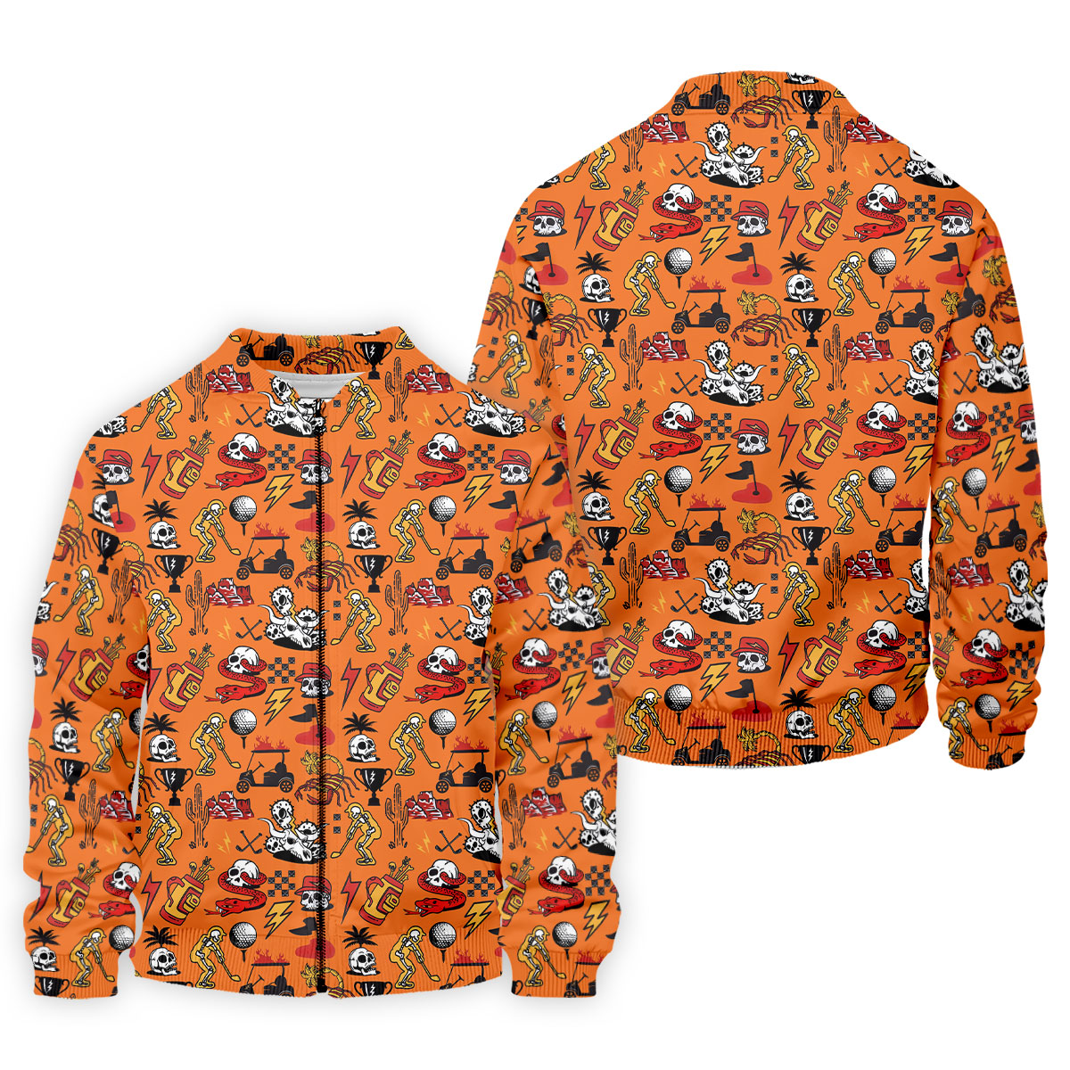 Horror Pattern Orange Halloween Golf Tops For Men, Fun Golf Shirts For Men, Halloween Gift Idea