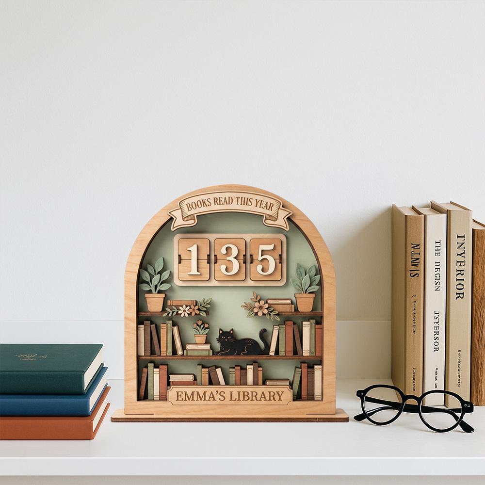 Personalized Wooden Books Read This Year Tracker Sign, Flip Counter Book Counter, Custom Library Desk Decor Gift