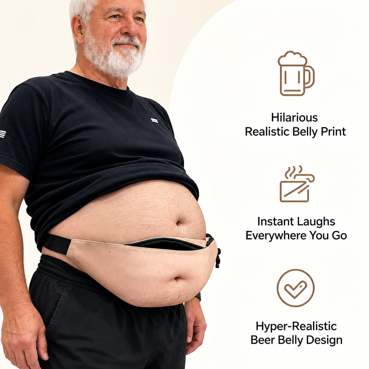 Realistic Fake Belly Fanny Pack, Funny Waist Bag, Novelty Gag Gift for Men and Women