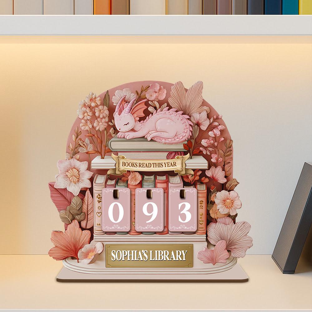 Dragon Books Read This Year Counter, Fantasy Book Tracker Sign, Bookish Desk Bookshelf Decor Gift
