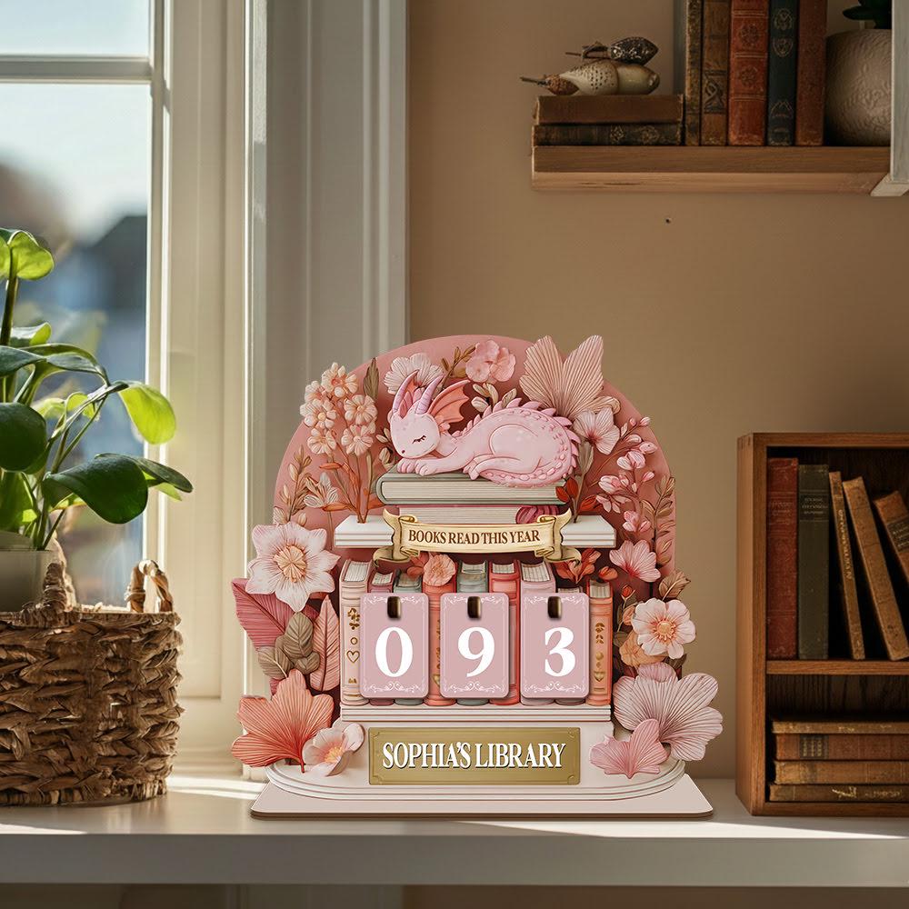 Dragon Books Read This Year Counter, Fantasy Book Tracker Sign, Bookish Desk Bookshelf Decor Gift