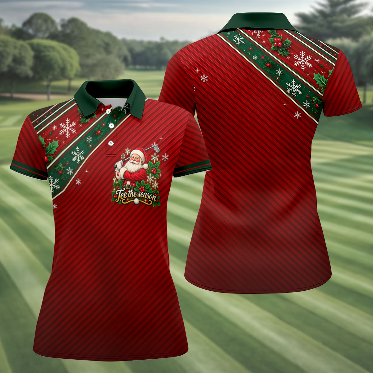 Tee The Season Santa Christmas Golf Shirt, Ladies Golf Shirts, Womens Golf Clothing