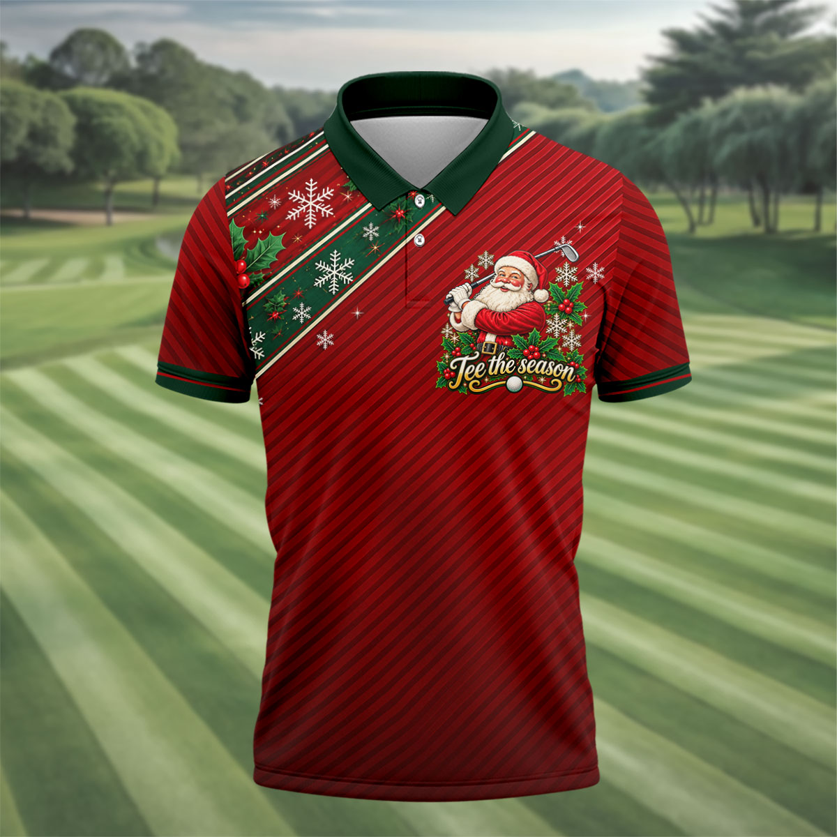 Tee The Season Santa Christmas Golf Shirt, Mens Golf Apparel, Golf Gifts For Men