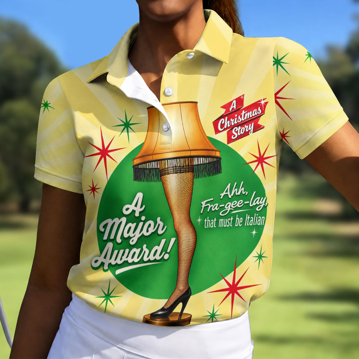 Leg Lamp Major Award Christmas Golf Shirt, Womens Golf Tops, Ladies Golf Apparel