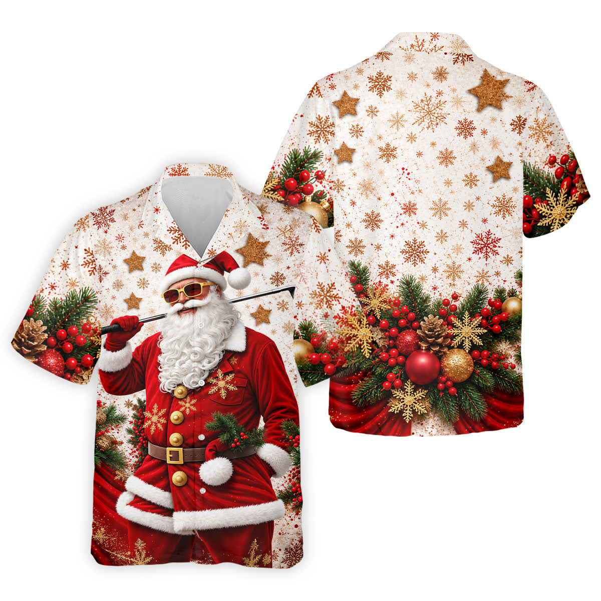 Gold Snowflake Santa Christmas Golf Polo, Golf Polo Shirts For Men, Mens Golf Polo