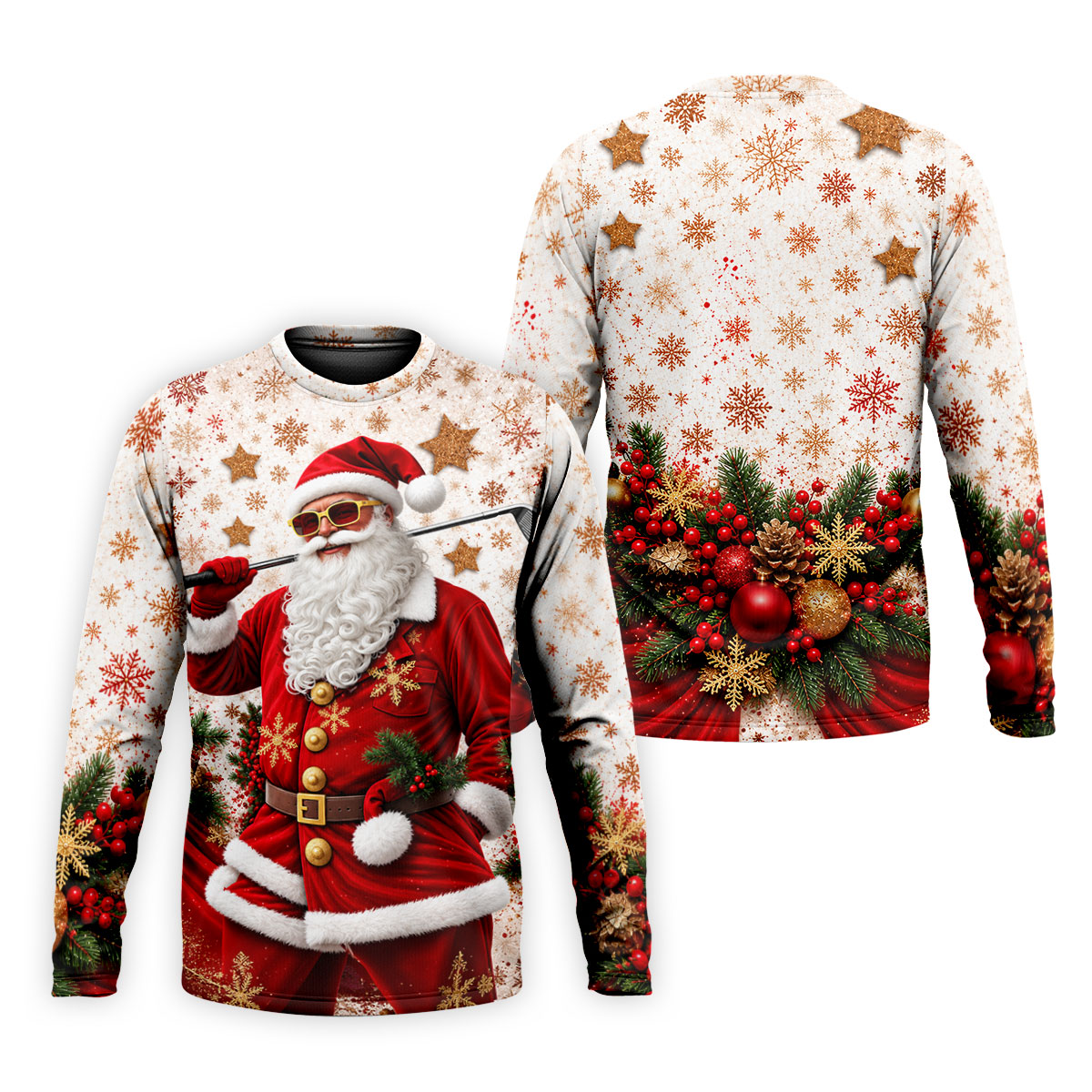 Gold Snowflake Santa Christmas Golf Polo, Golf Polo Shirts For Men, Mens Golf Polo
