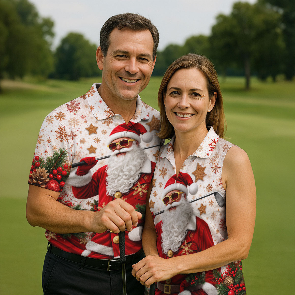 Gold Snowflake Santa Christmas Golf Polo, Golf Polo Shirts For Men, Mens Golf Polo