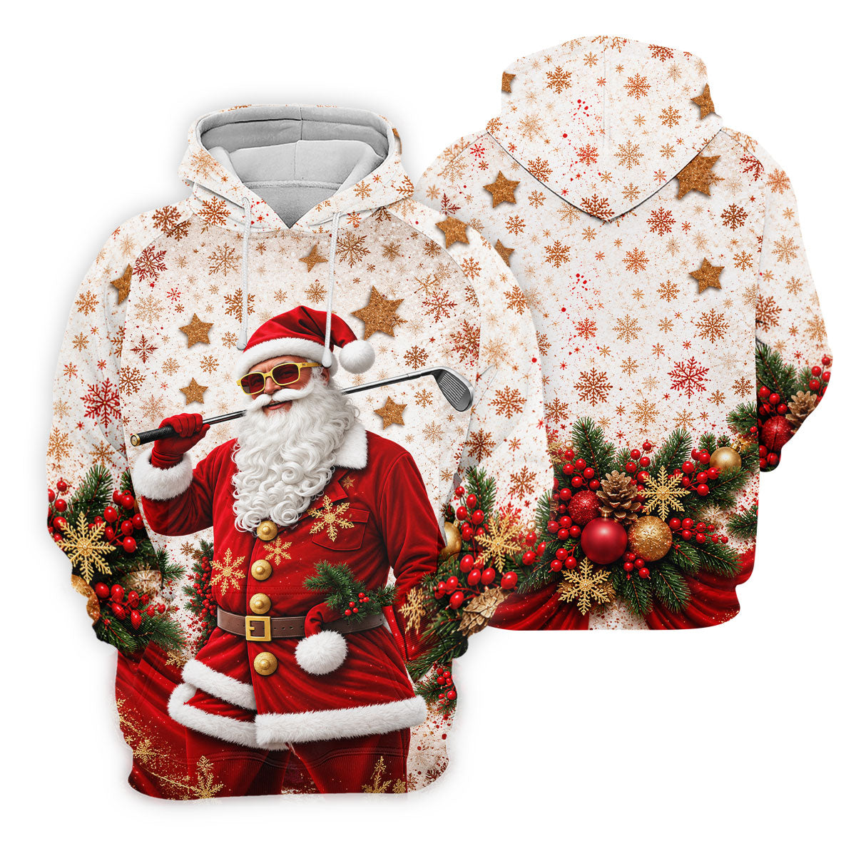 Gold Snowflake Santa Christmas Golf Polo, Golf Polo Shirts For Men, Mens Golf Polo