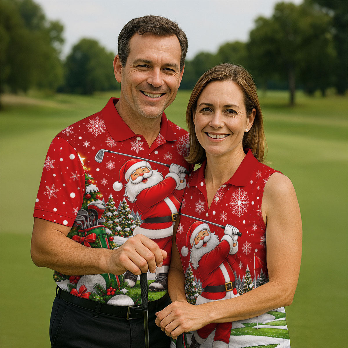 Red Santa Golf Swing Christmas Golf Shirt, Printed Golf Shirts, Mens Golf Apparel