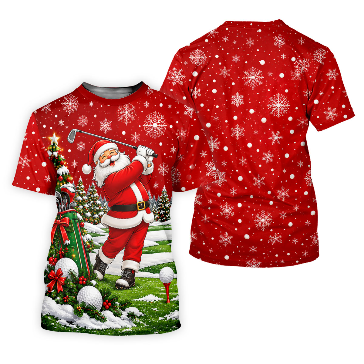 Red Santa Golf Swing Christmas Golf Shirt, Printed Golf Shirts, Mens Golf Apparel