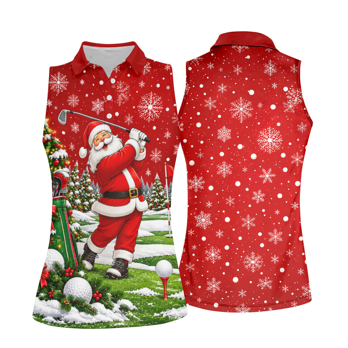 Red Santa Golf Swing Christmas Golf Shirt, Ladies Golf Shirts, Printed Golf Shirt