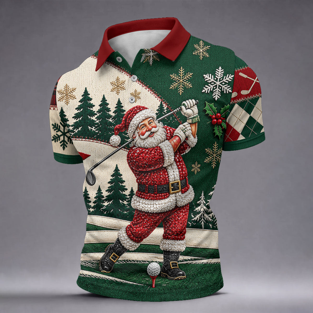 Santa Golf Swing Christmas Golf Polo, Long Sleeve Polo Shirts, Polo Shirts For Men