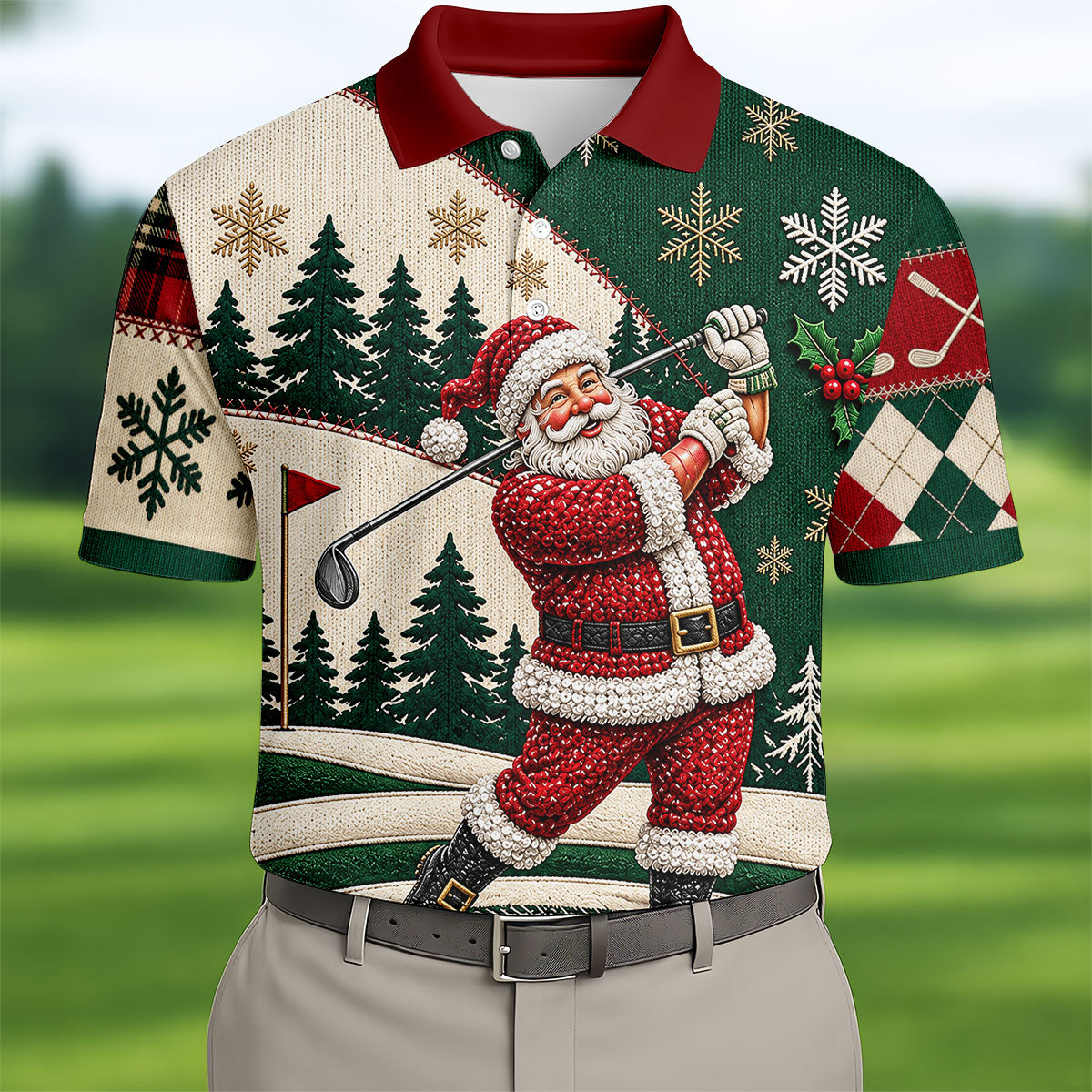 Santa Golf Swing Christmas Golf Polo, Long Sleeve Polo Shirts, Polo Shirts For Men