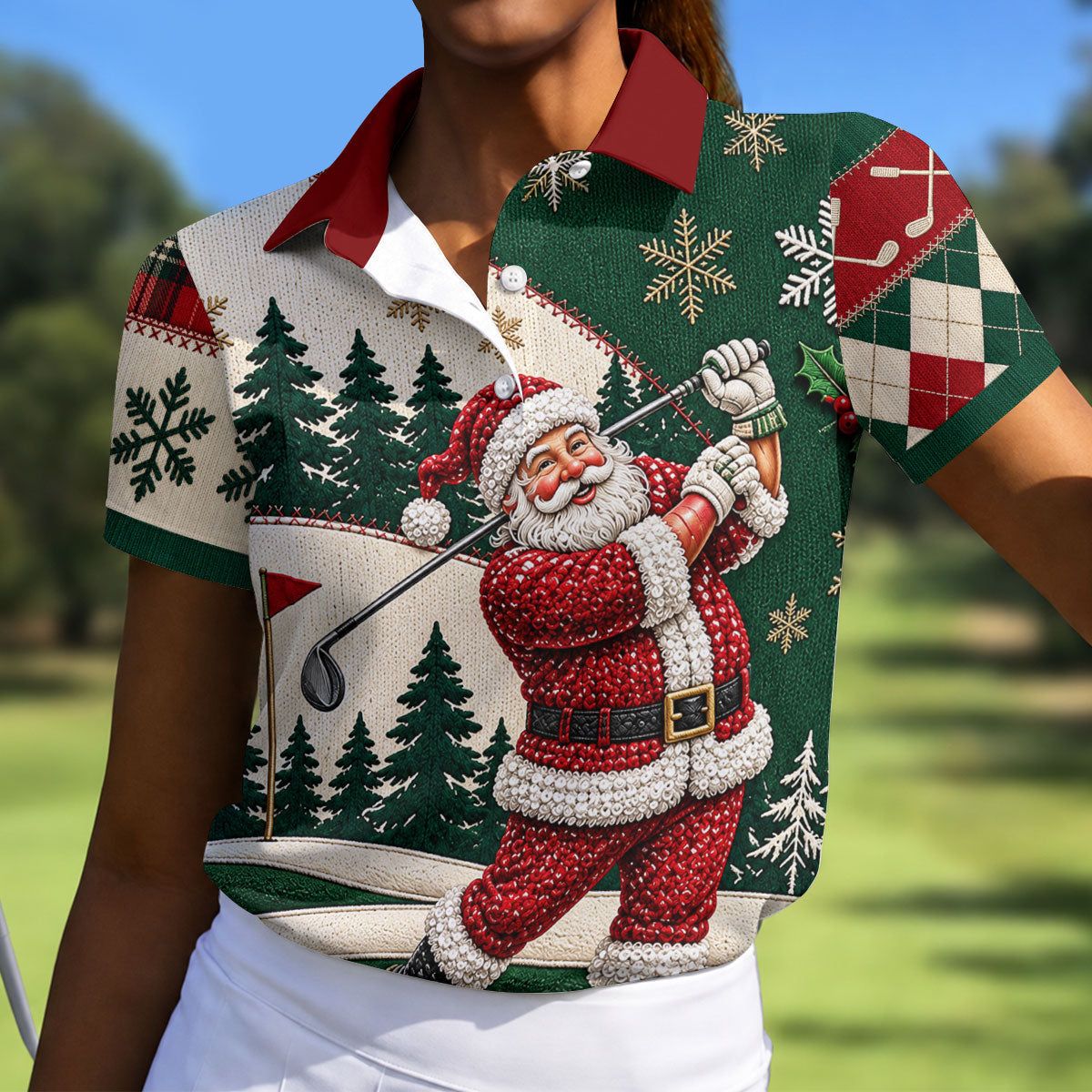 Santa Golf Swing Christmas Golf Polo, Women's Sleeveless Golf Shirt, Womens Golf Tops