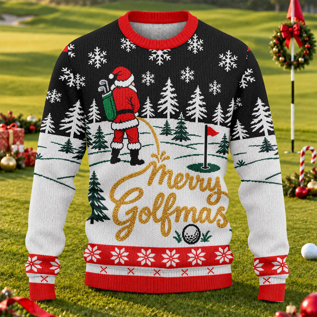 Black Merry Golfmas Ugly Christmas Sweater, Ugly Sweater Party, Funny Holiday Sweater