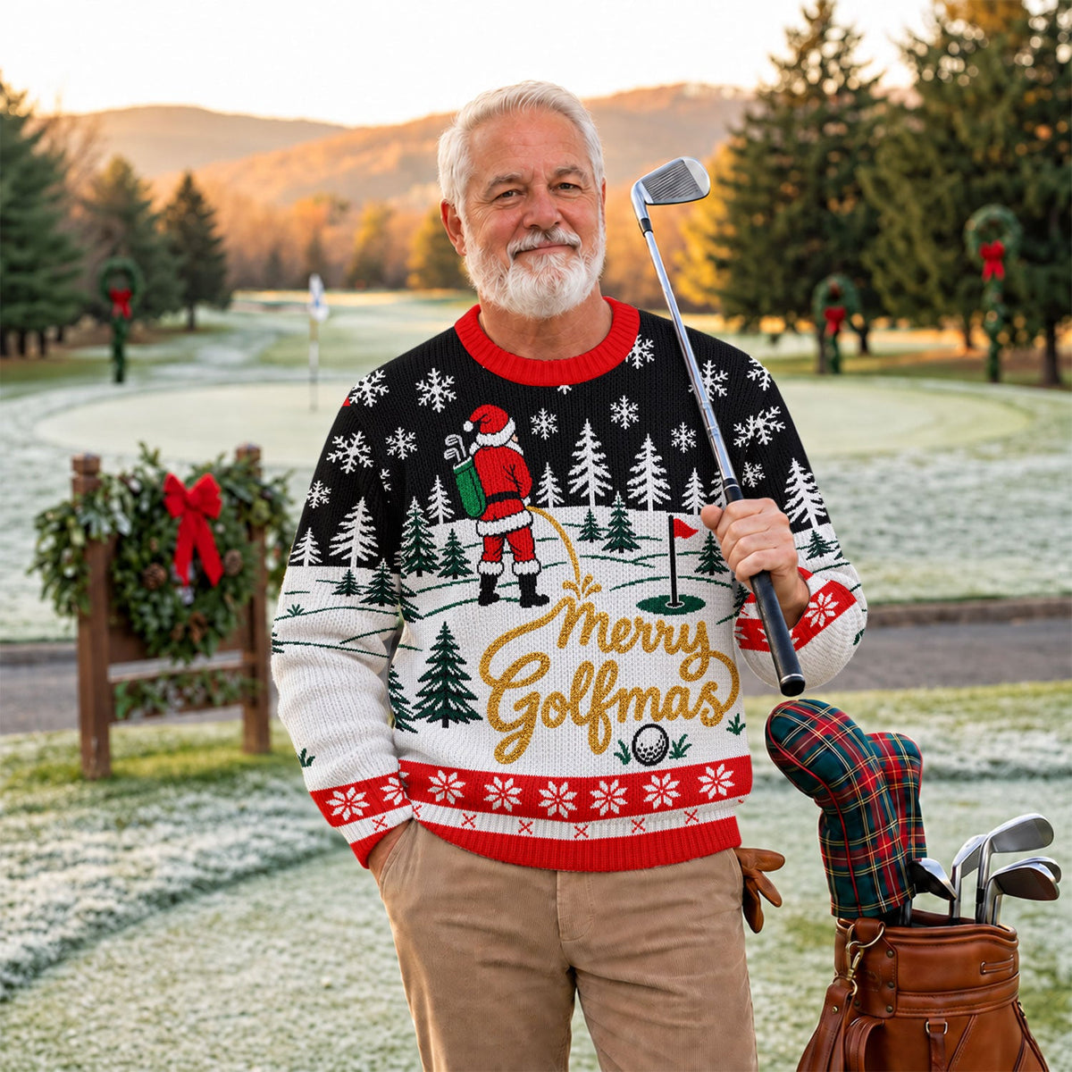 Black Merry Golfmas Ugly Christmas Sweater, Ugly Sweater Party, Funny Holiday Sweater