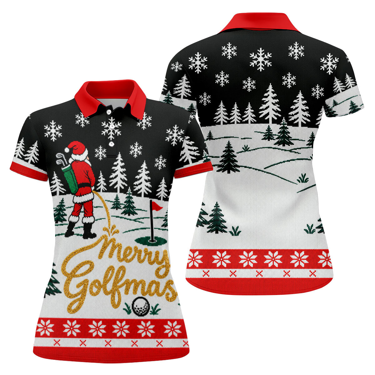 Black Merry Golfmas Christmas Golf Shirt, Golf Shirts For Women, Ladies Golf Shirt