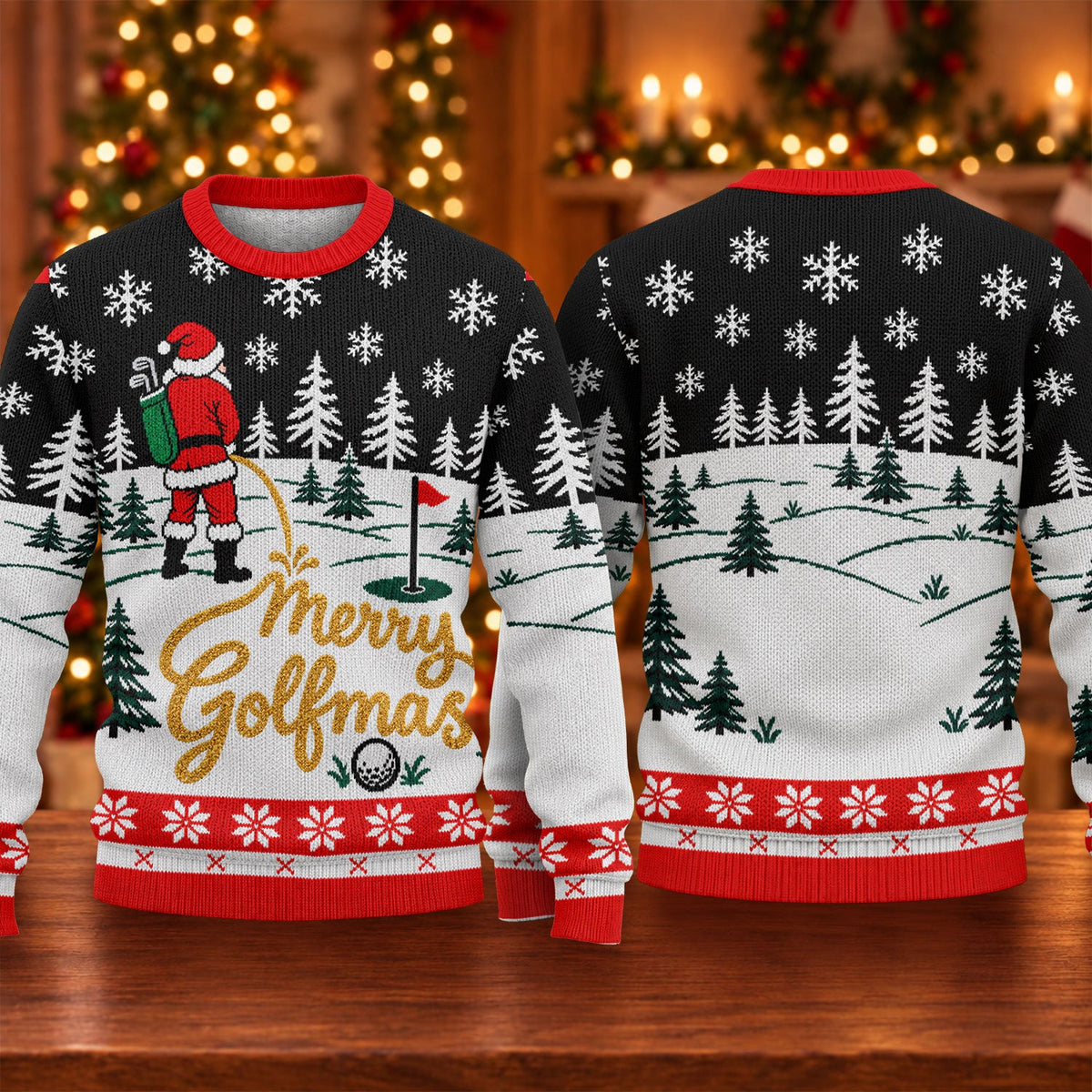 Black Merry Golfmas Ugly Christmas Sweater, Ugly Sweater Party, Funny Holiday Sweater