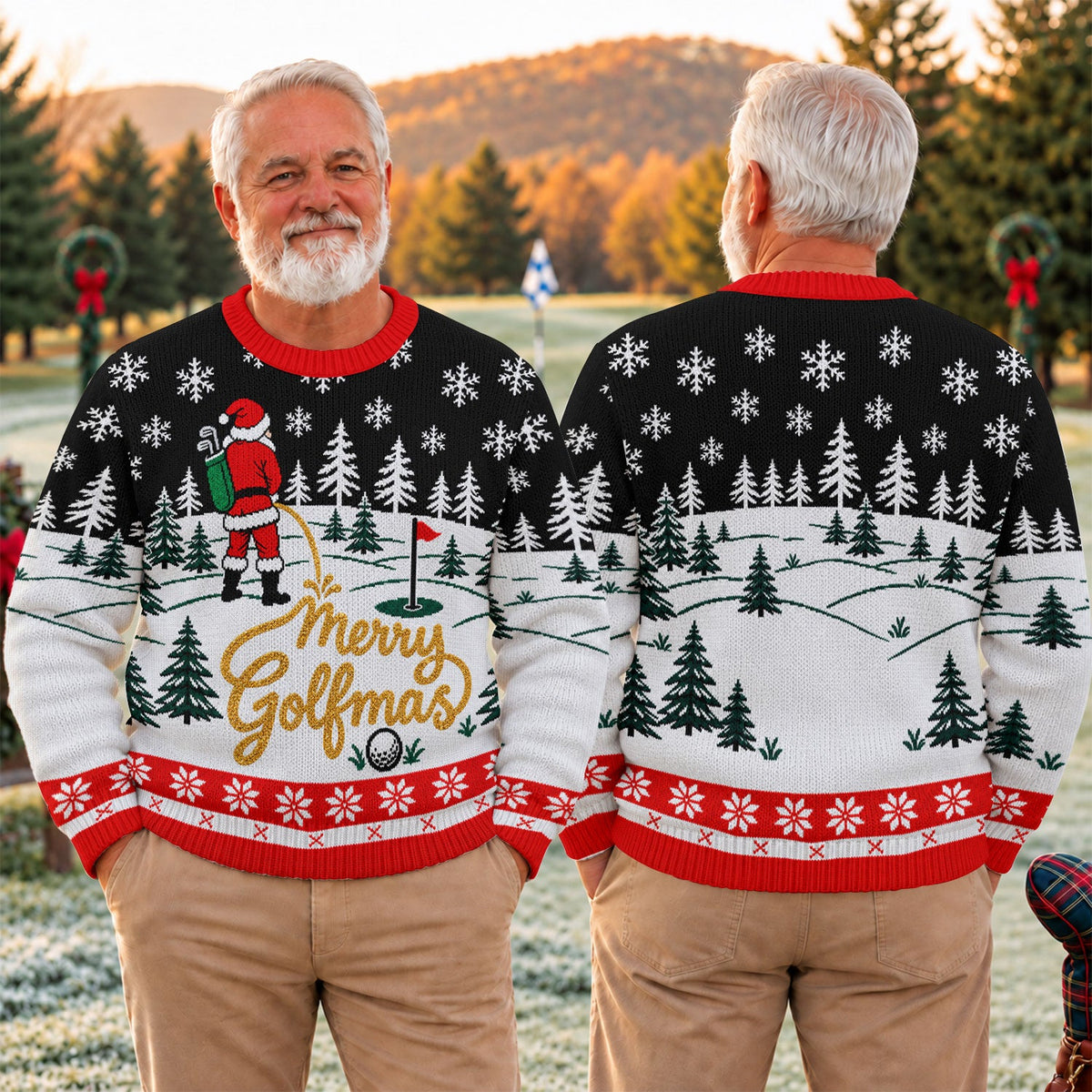 Black Merry Golfmas Ugly Christmas Sweater, Ugly Sweater Party, Funny Holiday Sweater