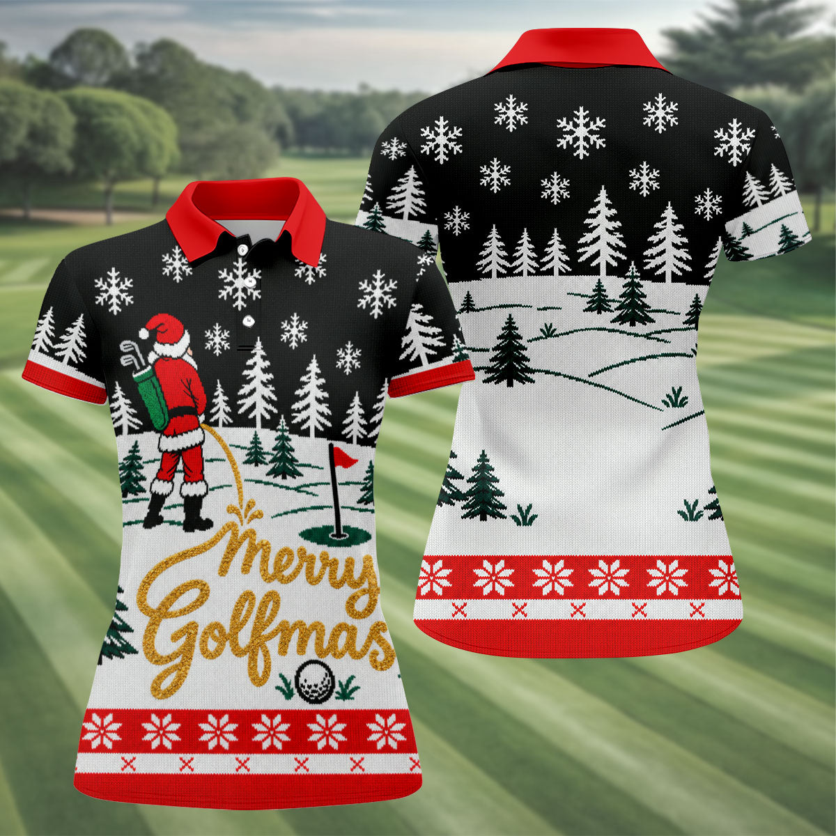 Black Merry Golfmas Christmas Golf Shirt, Golf Shirts For Women, Ladies Golf Shirt