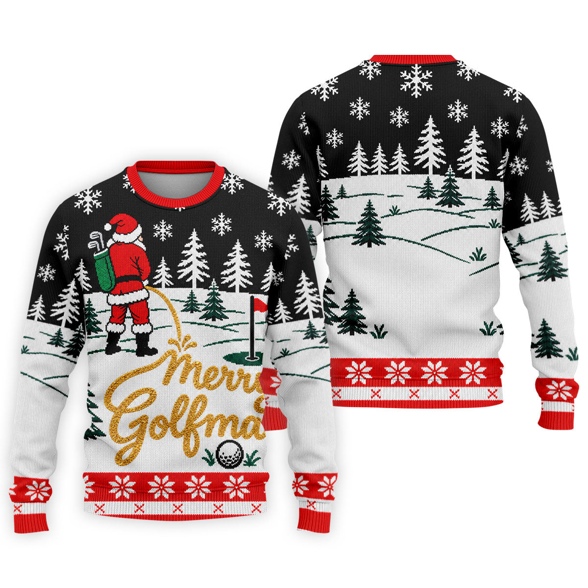 Black Merry Golfmas Christmas Golf Shirt, Long Sleeve Polo Shirts, Mens Polo Shirts