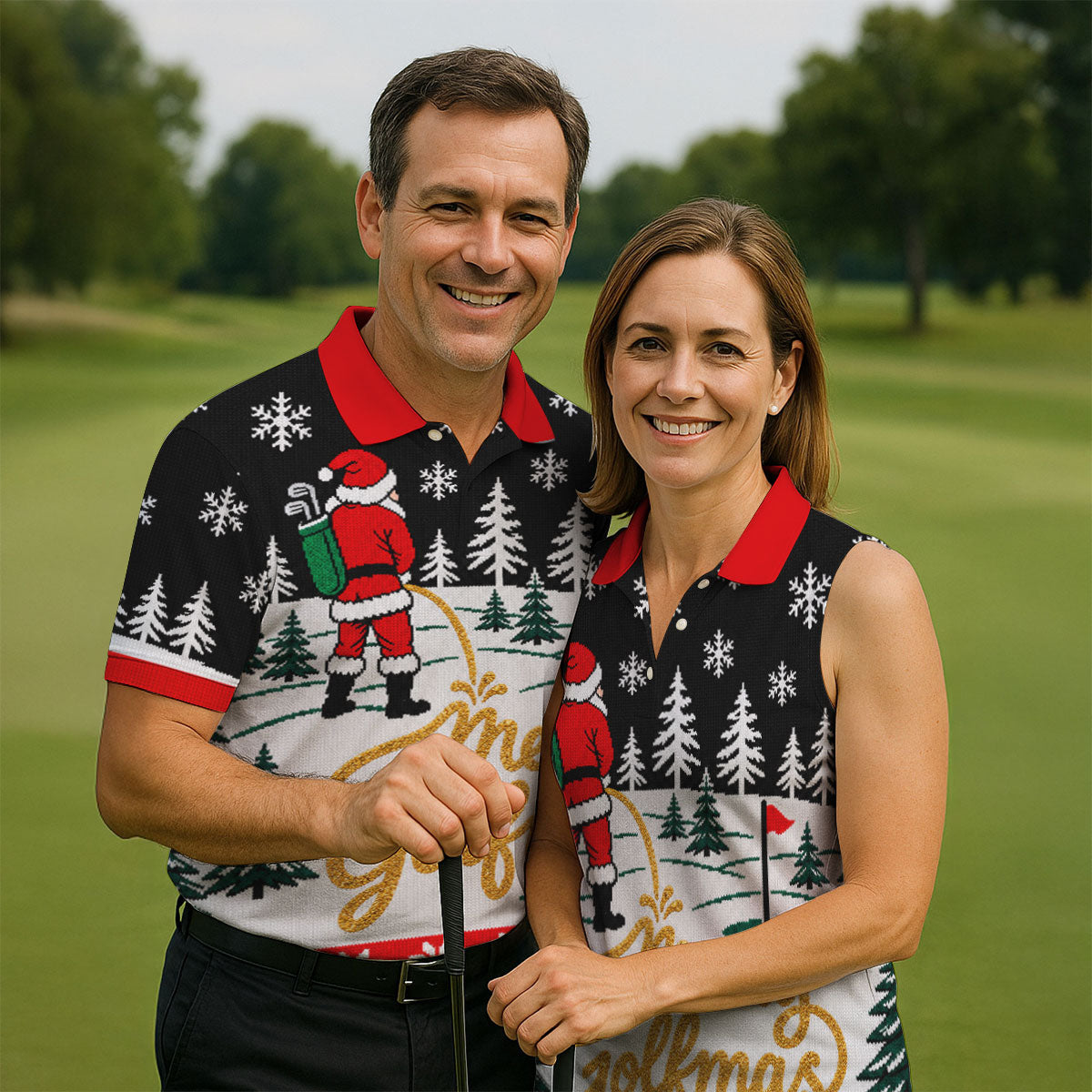 Black Merry Golfmas Christmas Golf Shirt, Long Sleeve Polo Shirts, Mens Polo Shirts
