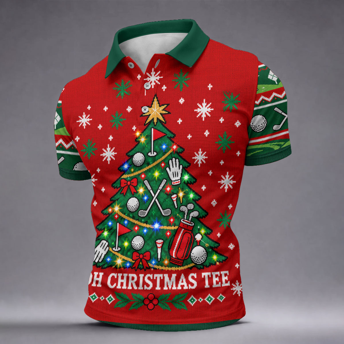 Oh Christmas Tee Christmas Golf Shirt, Mens Golf Apparel, Mens Holiday Golf Shirts