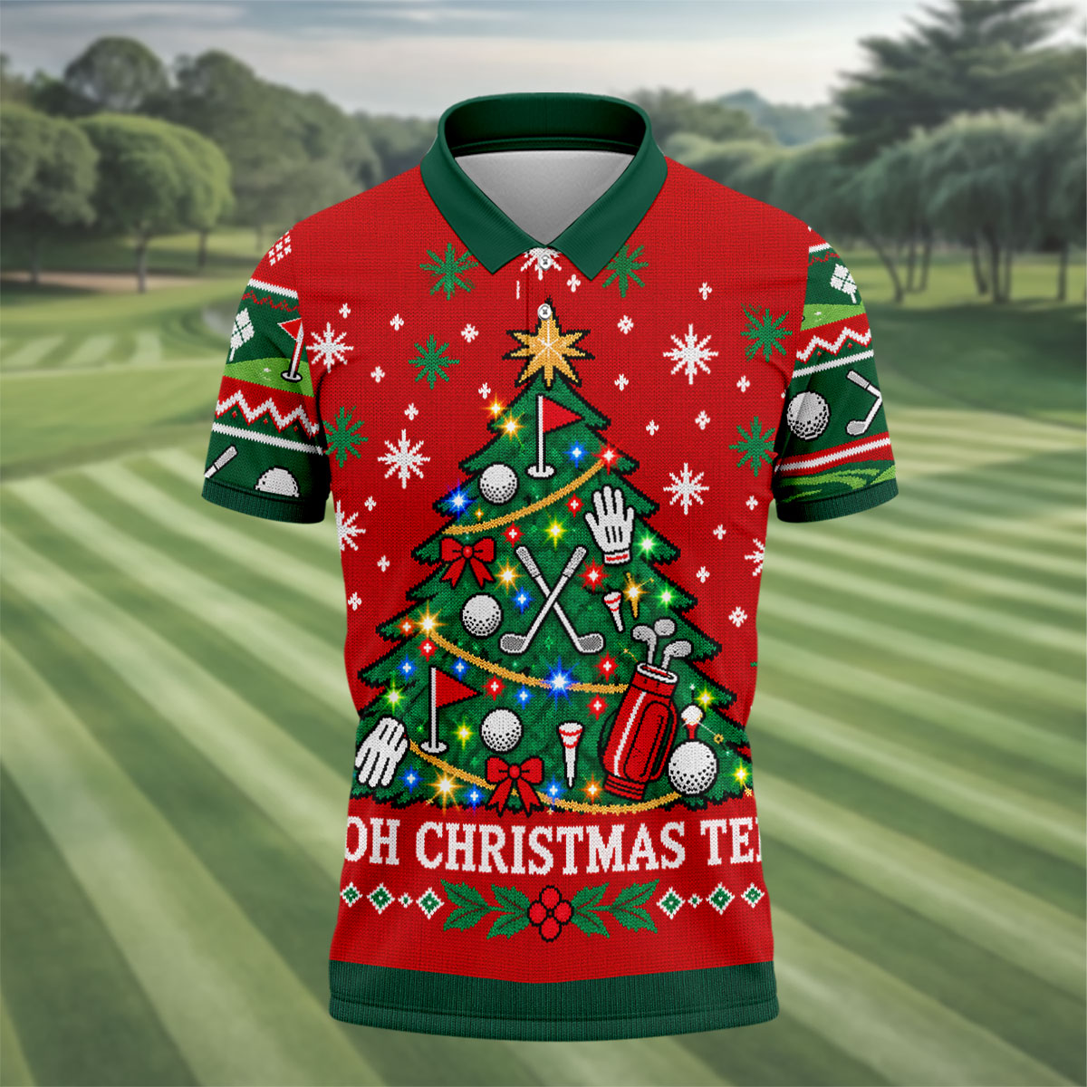 Oh Christmas Tee Christmas Golf Shirt, Mens Golf Apparel, Mens Holiday Golf Shirts
