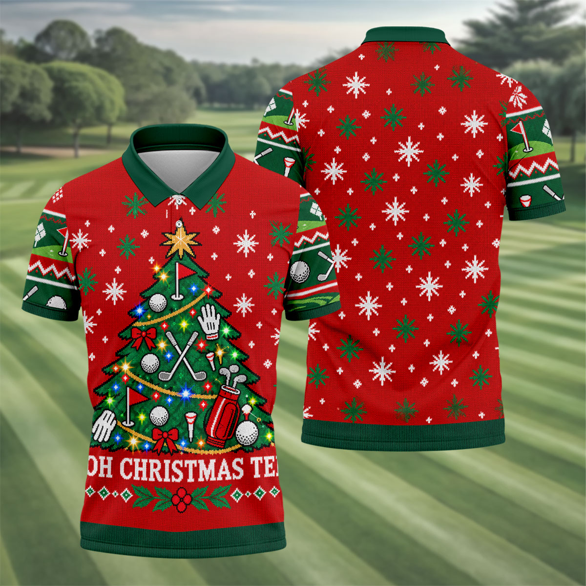 Oh Christmas Tee Christmas Golf Shirt, Mens Golf Apparel, Mens Holiday Golf Shirts
