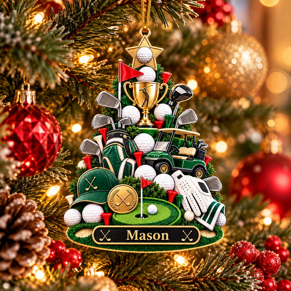 Custom Name Golf Christmas Tree Acrylic Ornament, Christmas Gifts, Golf Lover Gifts