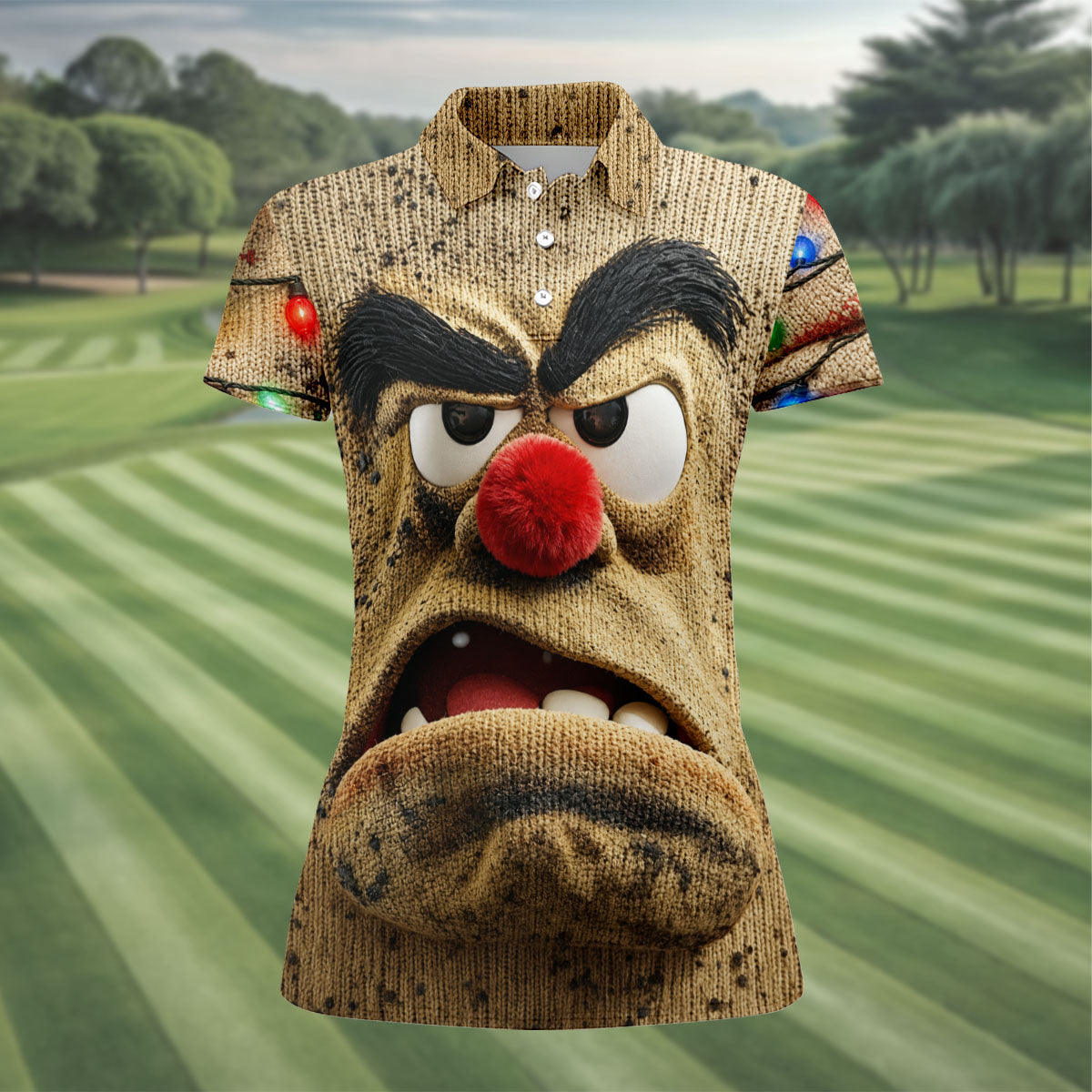 Grumpy Reindeer Lights Christmas Golf Polo, Golf Tops For Women, Women's Golf Polo
