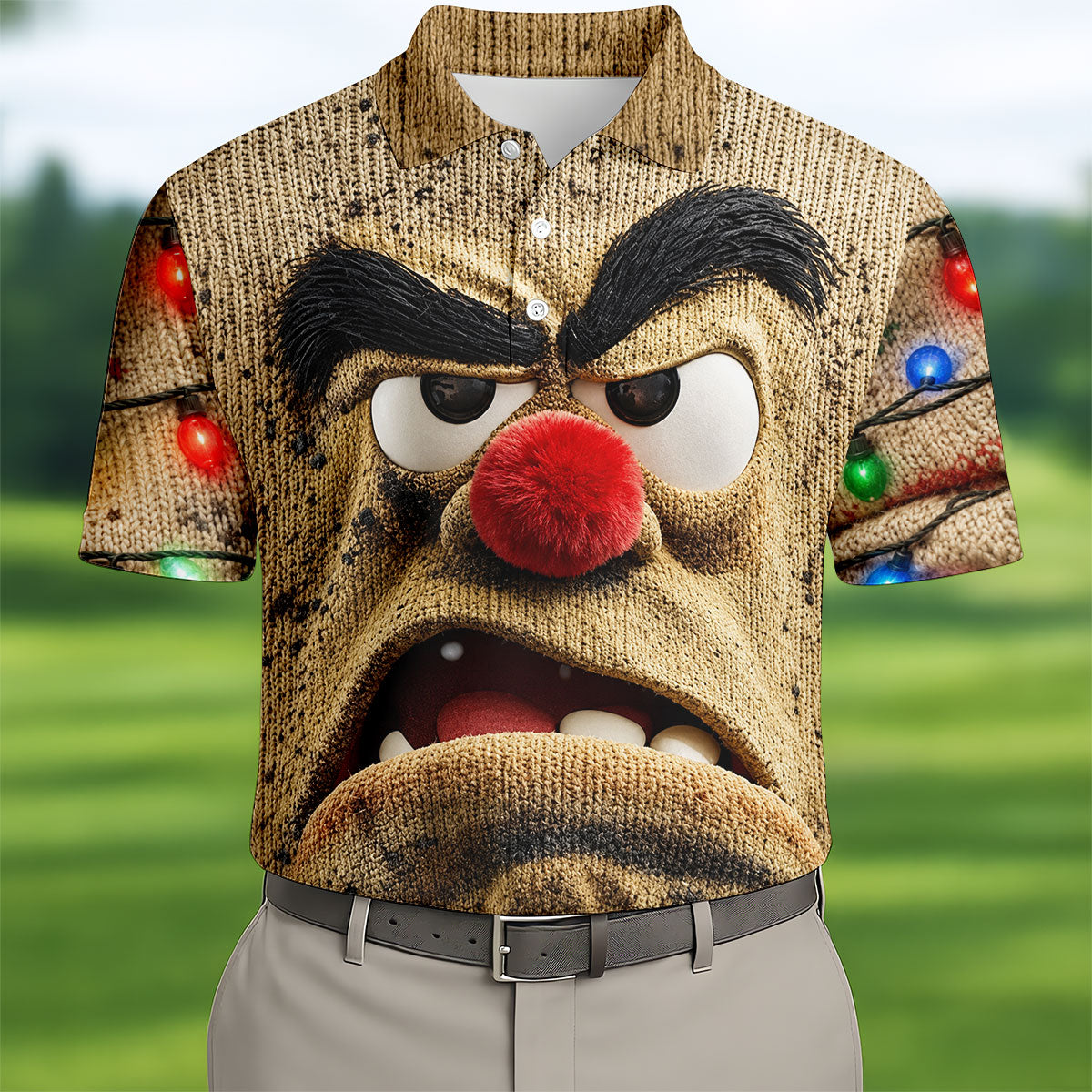 Grumpy Reindeer Lights Christmas Golf Polo, Mens Golf Apparel, Polo Shirts For Men