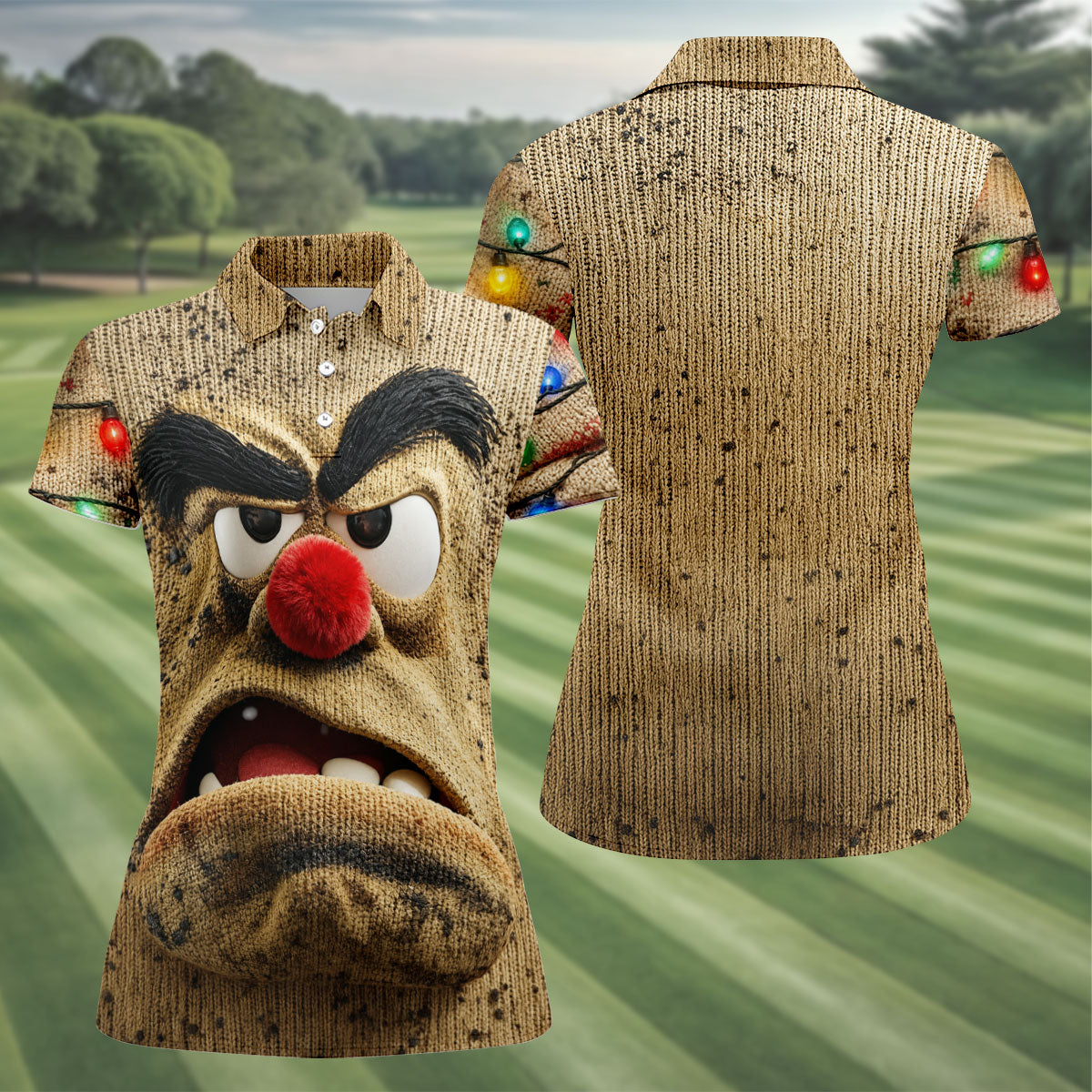 Grumpy Reindeer Lights Christmas Golf Polo, Golf Tops For Women, Women's Golf Polo