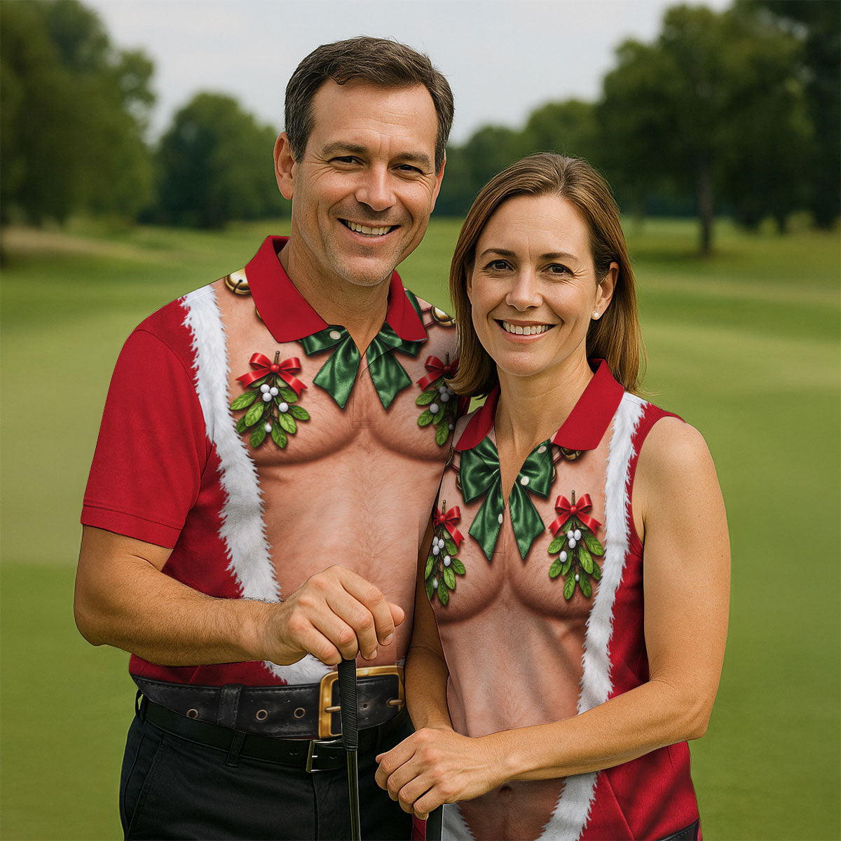 Santa Bare Belly Christmas Golf Shirt, Mens Golf Apparel, Golf Polo Shirts For Men