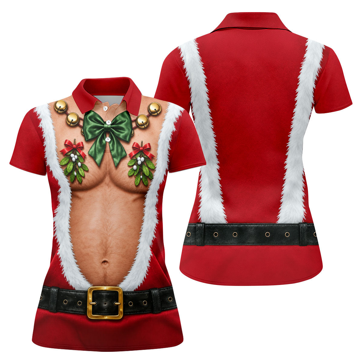 Santa Bare Belly Christmas Golf Shirt, Women's Golf Apparel, Golf Polo For Women