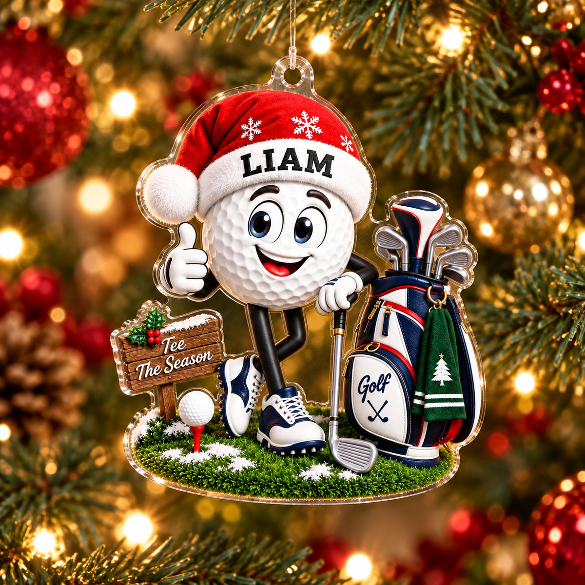 Custom Name Santa Golf Ball Acrylic Ornament, Christmas Tree Decor, Christmas Gifts