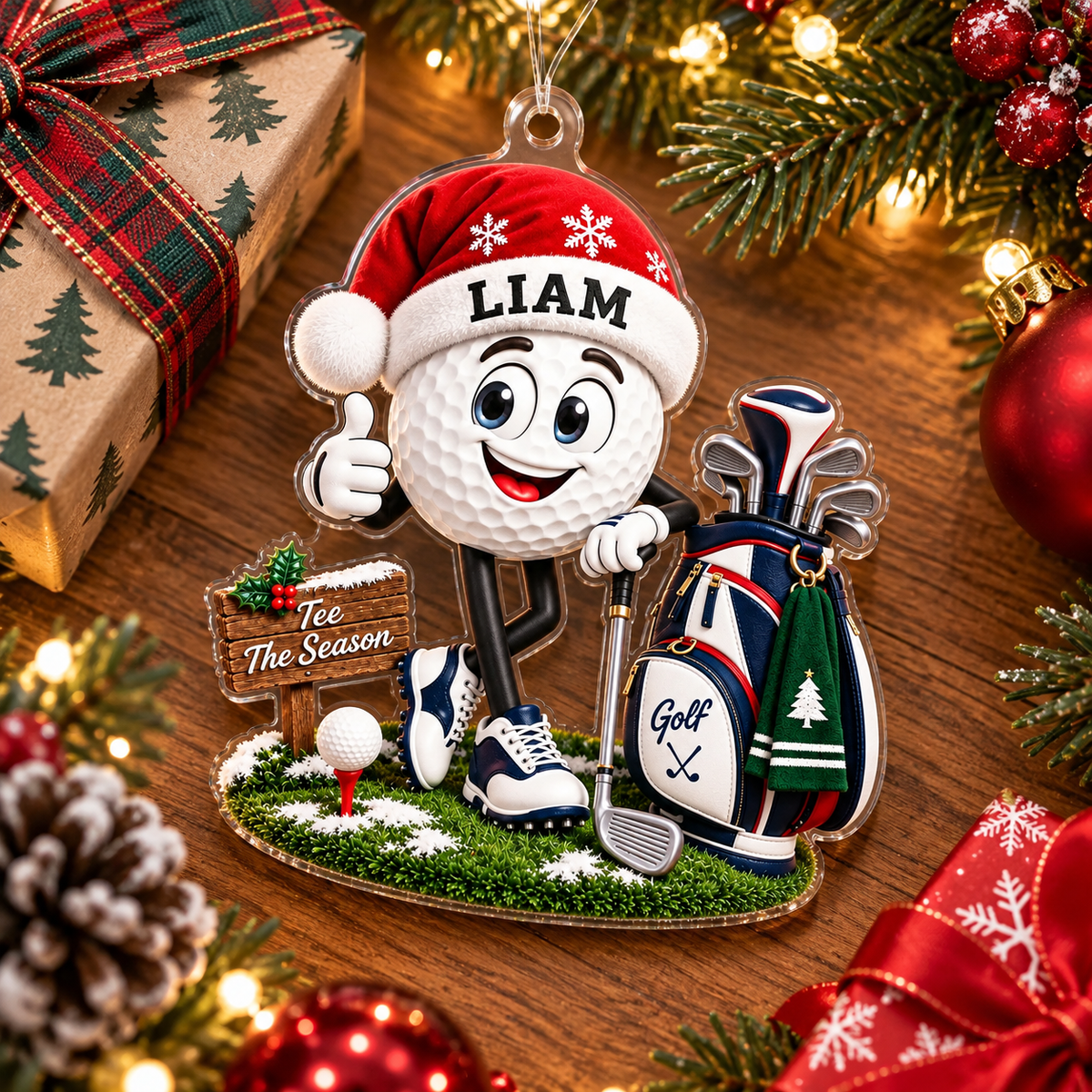 Custom Name Santa Golf Ball Acrylic Ornament, Christmas Tree Decor, Christmas Gifts
