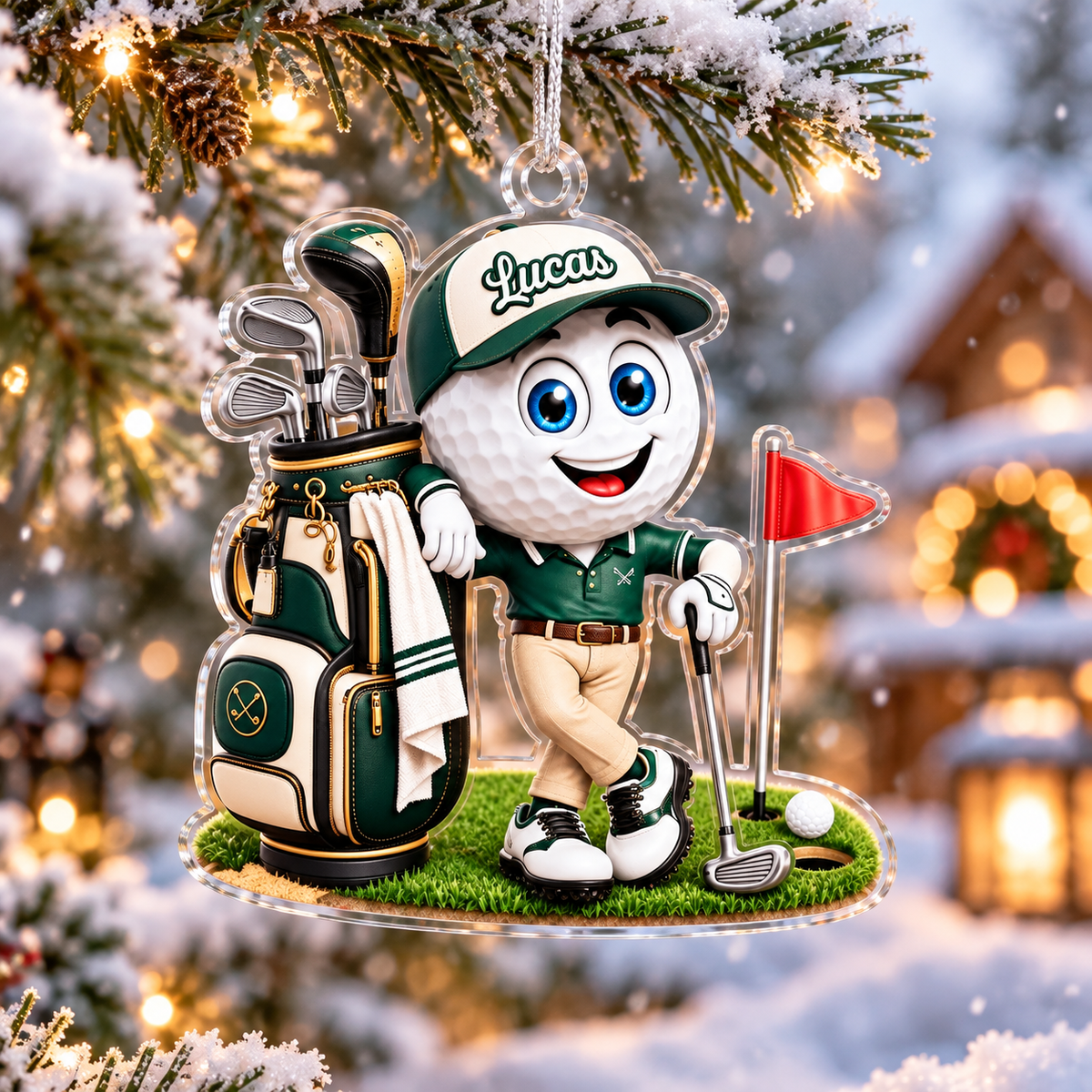 Custom Name Golf Ball Caddie Acrylic Ornament, Christmas Ornaments, Christmas Gifts