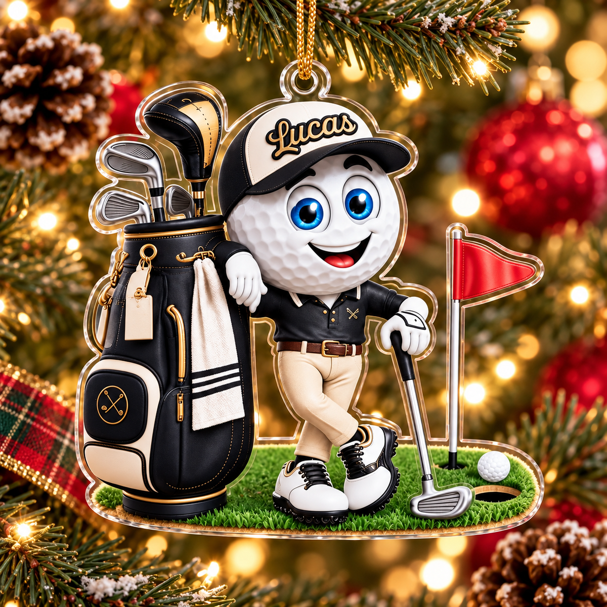 Custom Name Golf Ball Caddie Acrylic Ornament, Christmas Ornaments, Christmas Gifts
