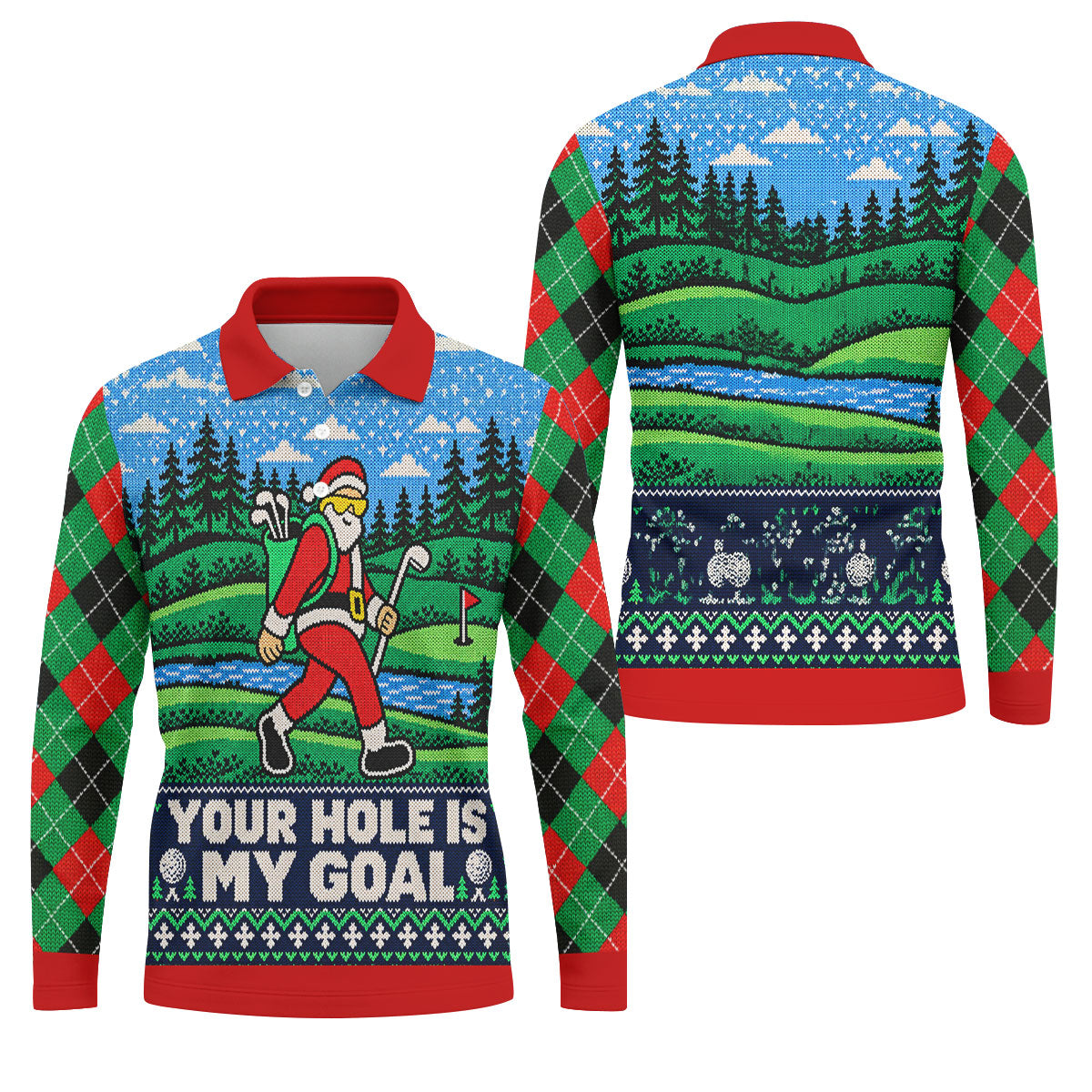 Your Hole Is My Goal Christmas Golf Shirt, Mens Golf Polo, Mens Holiday Golf Shirts