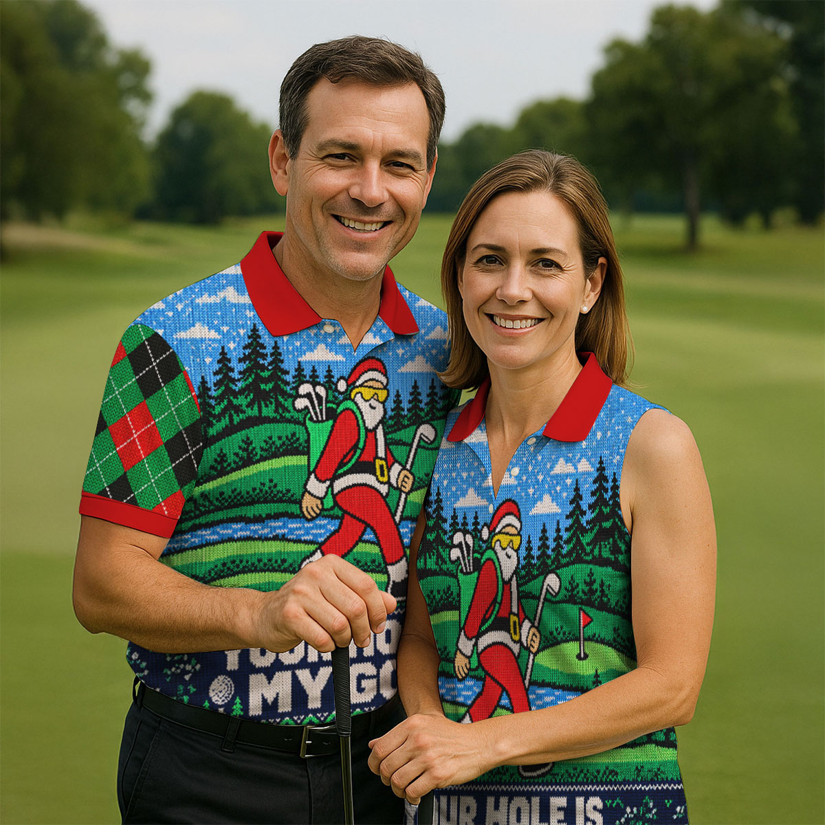 Your Hole Is My Goal Christmas Golf Shirt, Mens Golf Polo, Mens Holiday Golf Shirts