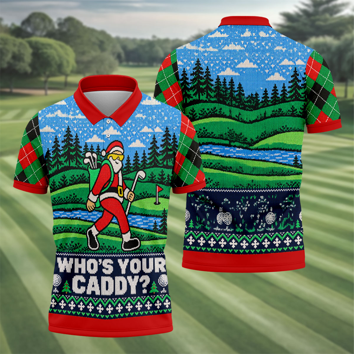 Who's Your Caddy Santa Christmas Golf Shirt, Golf Shirts For Men, Mens Golf Shirts