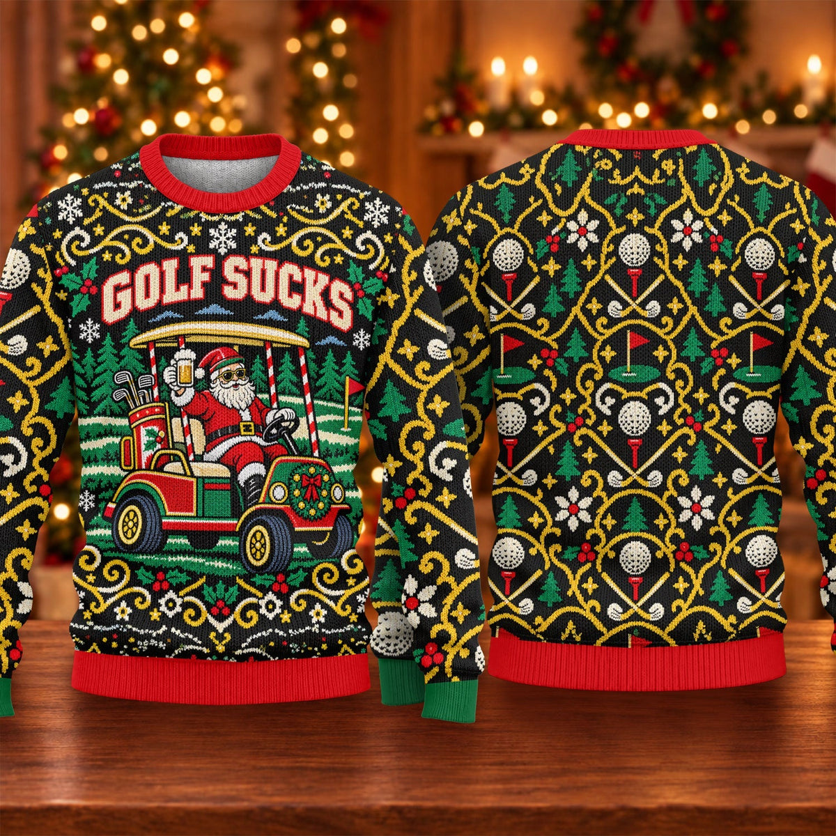 Golf Sucks Santa Cart Ugly Christmas Sweater, Ugly Sweater Party, Christmas Golf Gift